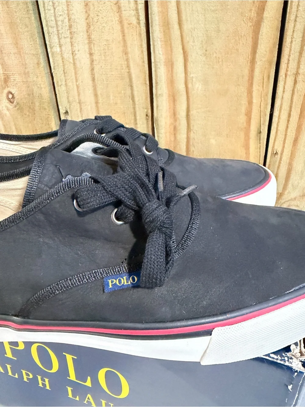 Polo by Ralph Lauren Black Morray  Sneakers with White Sole and Red Trim